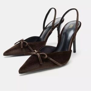 Zara Dark Brown Pointed Slingback Heels - Size 10 US/40 EU
